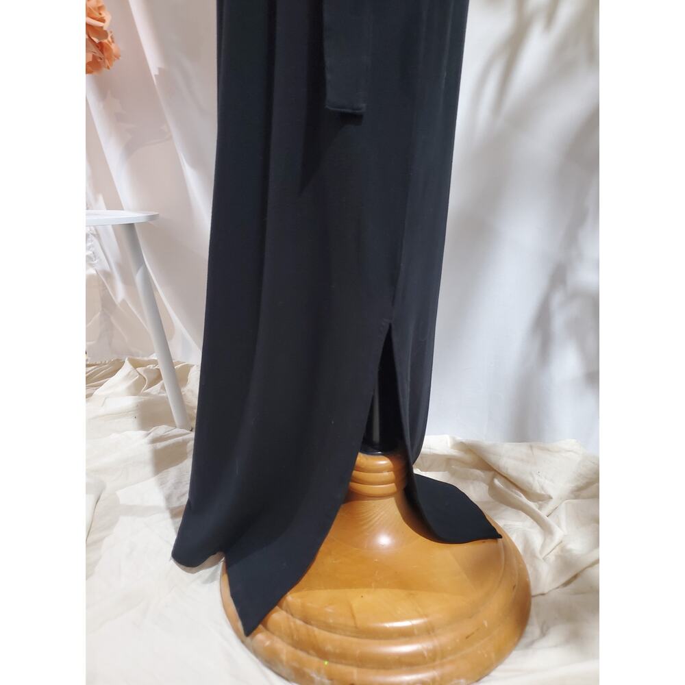 Garnet Hill Linden Knit Column Maxi Slit Dress Womens Size M Black Tie Waist Eco - Picture 5 of 11